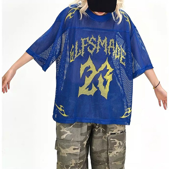 スポーツミックスゴシックレタリングナンバリングルーズフォルムTシャツ 2col   R02131