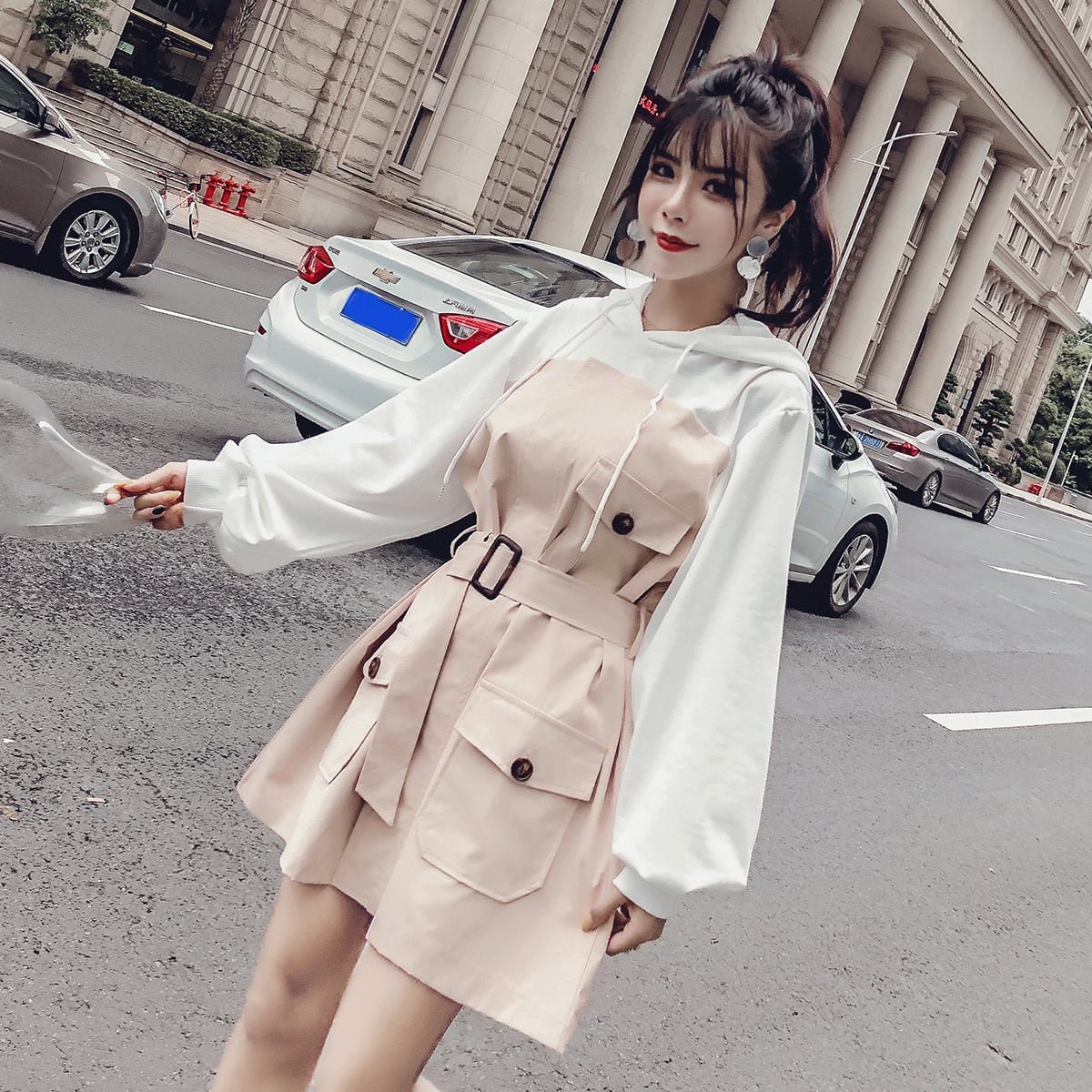 ♉ワンピース レディース ブラック■レイヤード風 韓国ファッション
