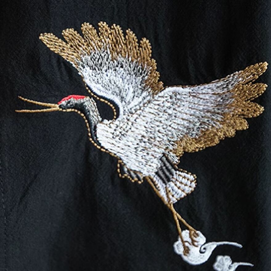 サブカル 服 地雷系 通販 メンズファッション シャツ 鶴 刺繍 エスニック レトロスタイル ストリート系