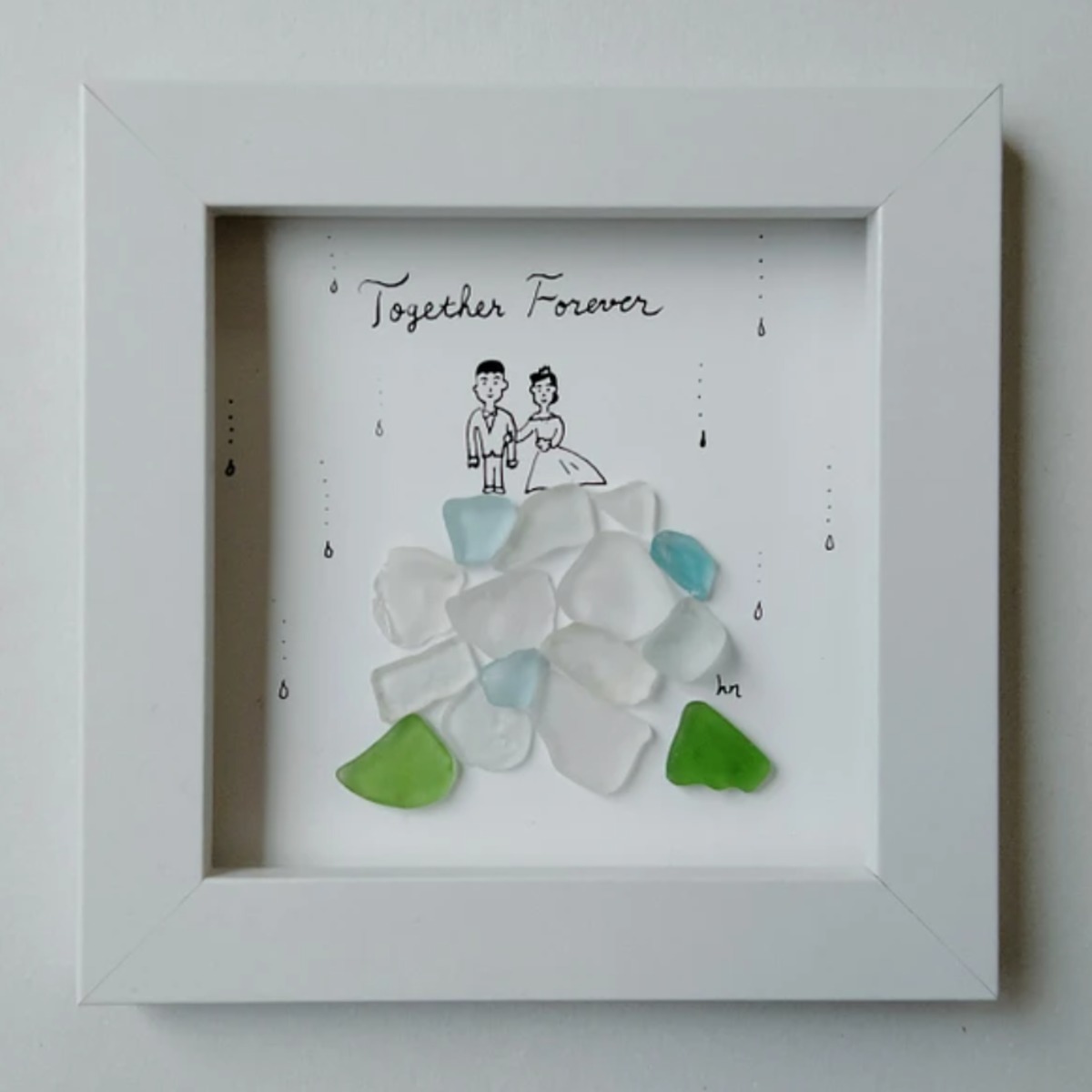 シーグラス アート ミニ額 挙式 イラスト 夫婦 カップル 結婚祝い