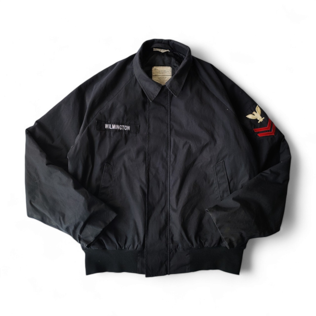 90s US NAVY アメリカ軍 ユーティリティジャケット ジップアップ ミリタリー ブルゾン ブラック Medium-Regular M-R