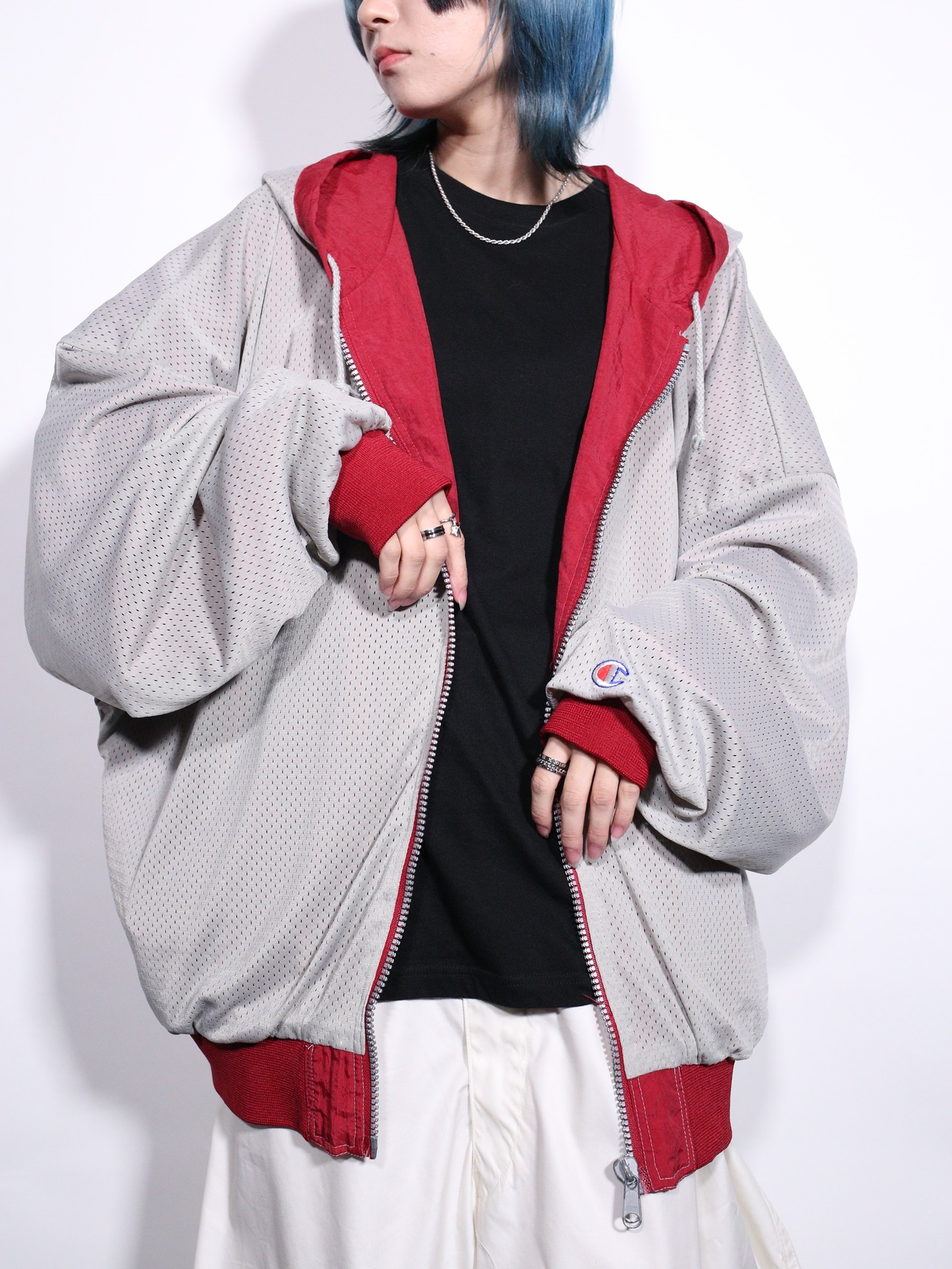 "Champion" reversible mesh × nylon hooded jacket - 5