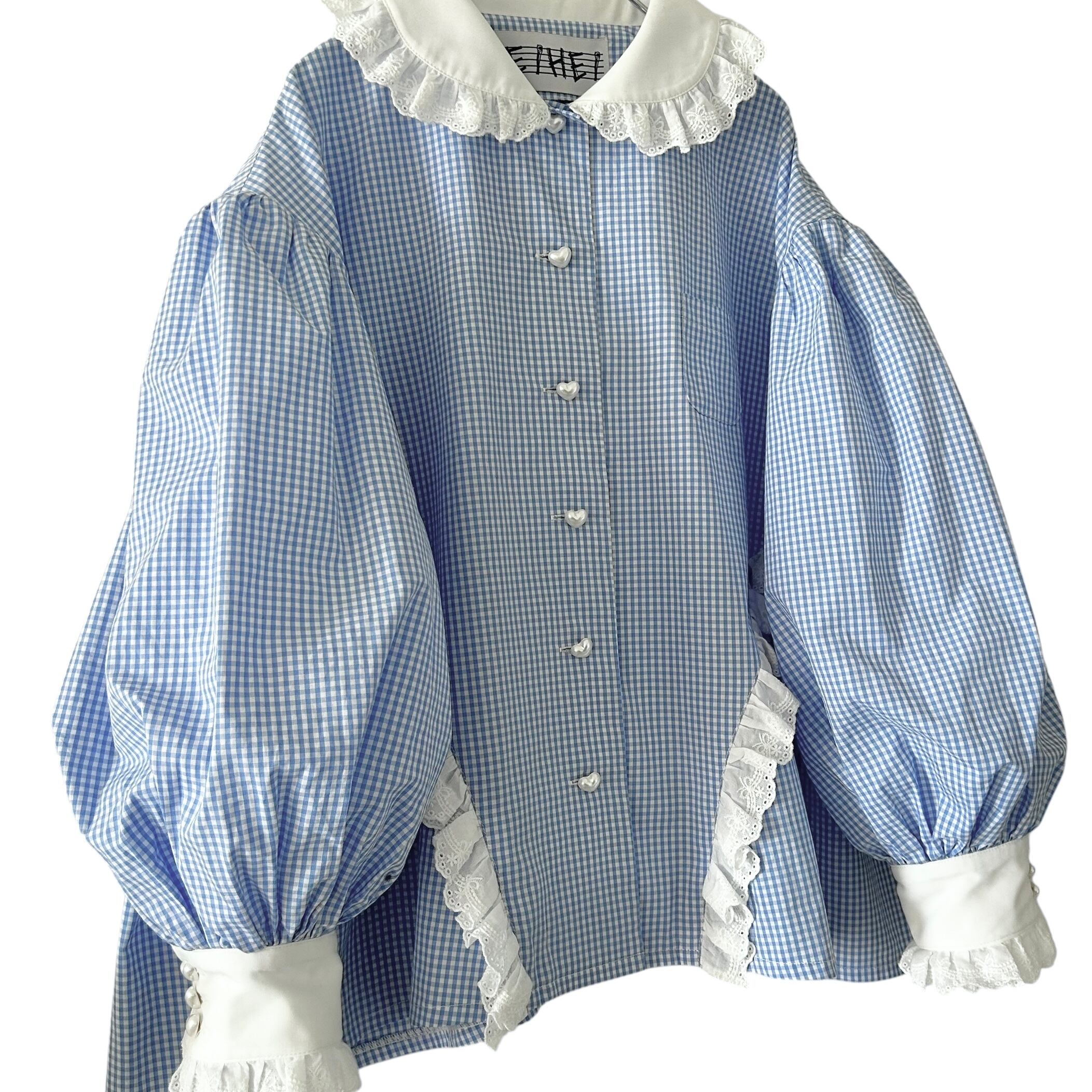 パフスリーブフリルブラウス BLUE | HEIHEI