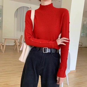 袖ボタンタートルニット