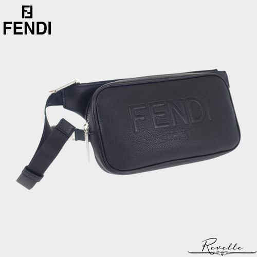 【FENDI】フェンディ レザーベルトバッグ 7VA605_0AMAC ボディバッグ レザー ブラック ファスナー シルバー金具 メンズ【バッグ】