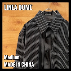 【LINEA DOME】ブラックボディ ホワイトライン ストライプ 長袖シャツ Mサイズ US古着 アメリカ古着