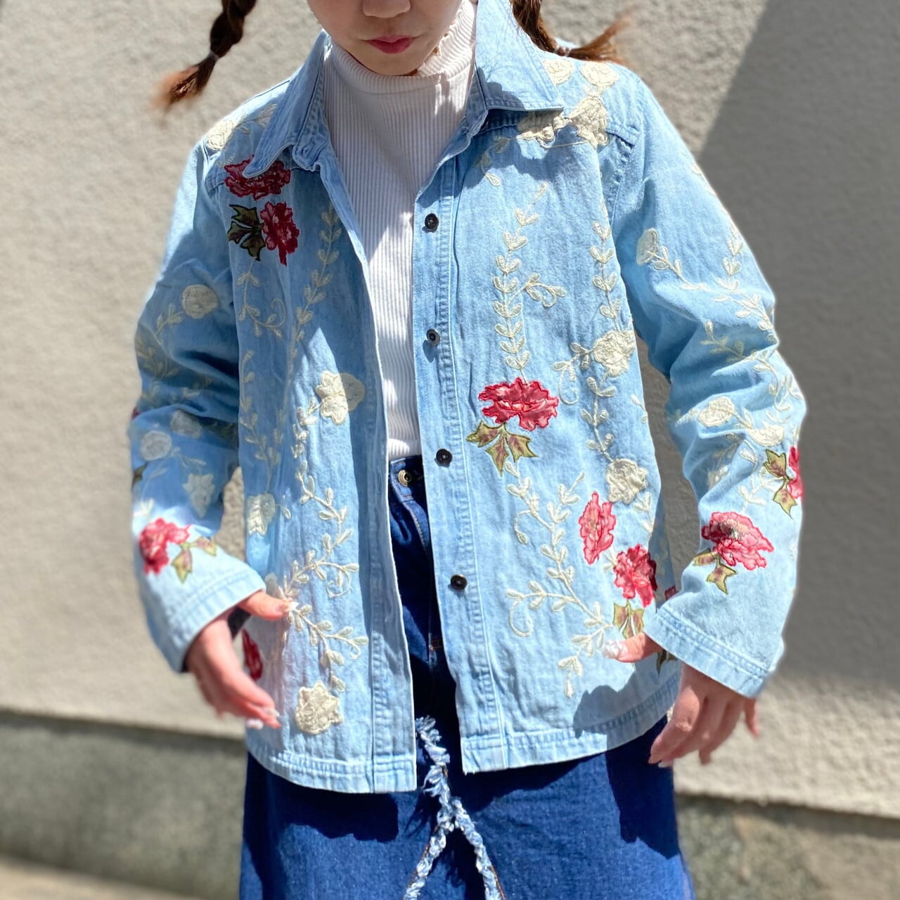 Vintage Denim Jacket 花柄 刺繍 デニムジャケット