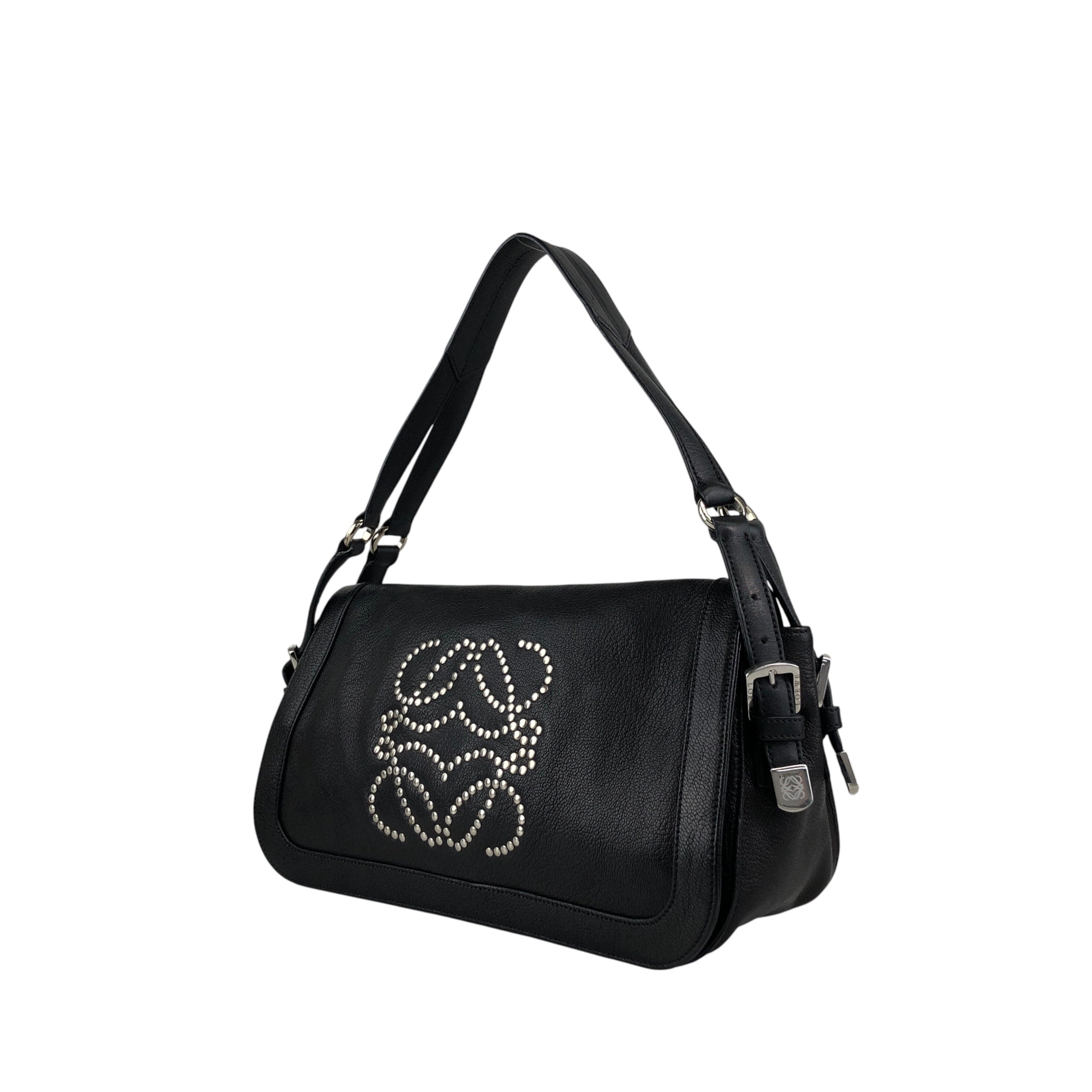 LOEWE ロエベ ショルダーバッグ ブラック アナグラム スタッズ レザー