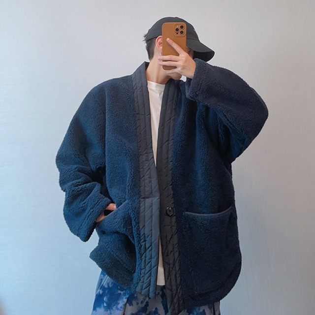 予約販売】ボアブルゾン アウター ネイビー 紺 総ボア もこもこ 