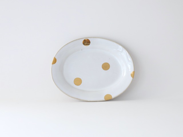 中囿義光　オーバルプレート（金彩） 水玉