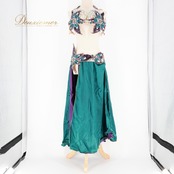 ベリーダンス オリエンタル 衣装 上下セット グリーン系 トップス スカート ベルト ラインストーン スパンコール 緑 紫 茶 豪華 装飾 キラキラ 華やか 光沢 ステージ イベント ダンス衣装  鮮やか パープル系 ブラウン系