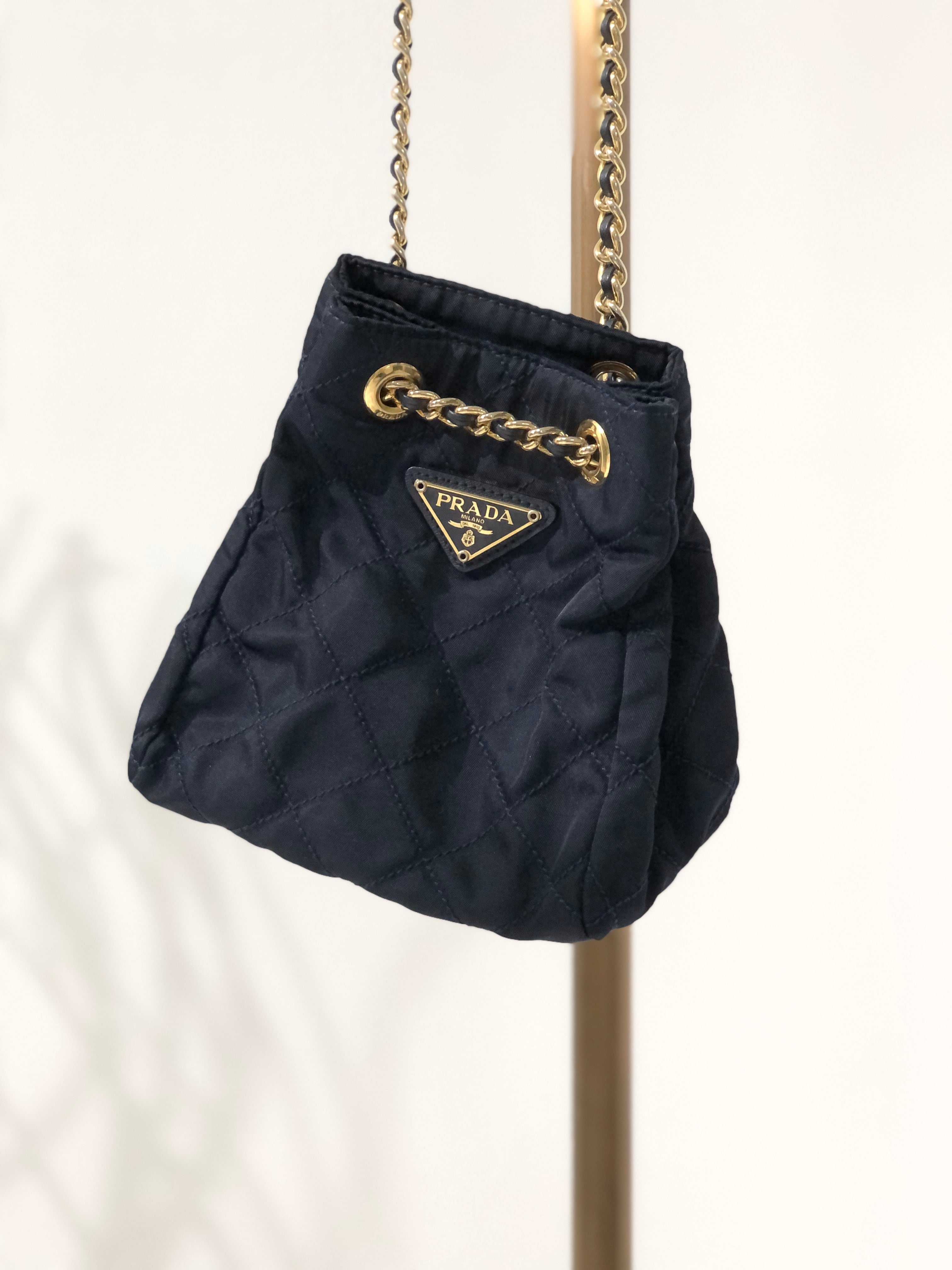 Prada Quilted Triangle Logo Tote Bag - Black