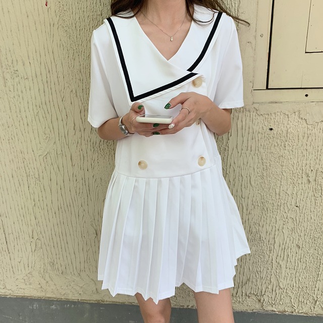ワンピース レディース ガーリー セーラーワンピ セーラー襟 ダブルボタン プリーツスカート ミニ ワンピース 女子会 春 夏 春夏 Officewalaa オフィスワラア レディースファッション スタイル ワンピース レディース ガーリー セーラーワンピ セーラー襟 ダブルボタン プリーツスカート ミニ ワンピース 女子会 春 夏 春夏 Officewalaa オフィスワラア レディースファッション スタイル