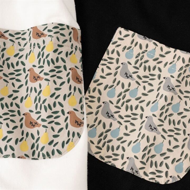 【Emago.】ポケット付き半袖Tシャツ|トリと洋ナシ