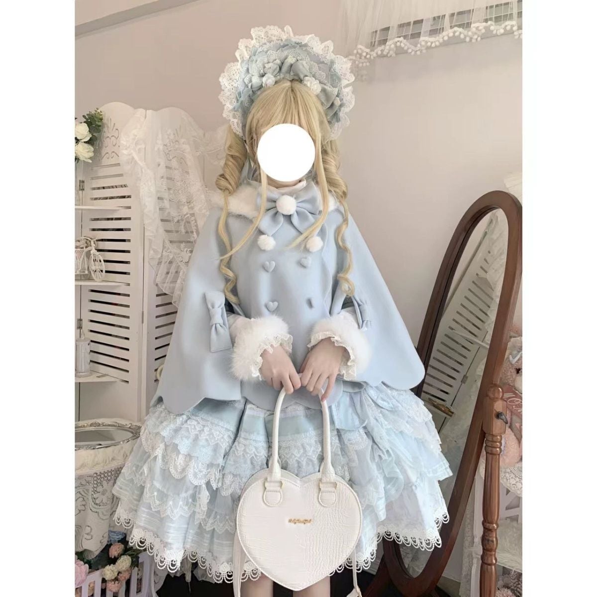 Sweet Princess Cape】ふわふわファーとリボンの魔法 ドーリーな波型裾