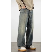 ワイドストレート フルレングス デニムパンツ af0442