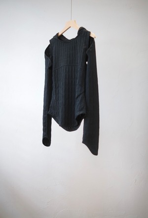 Hooded Jacquard Top / BLACK