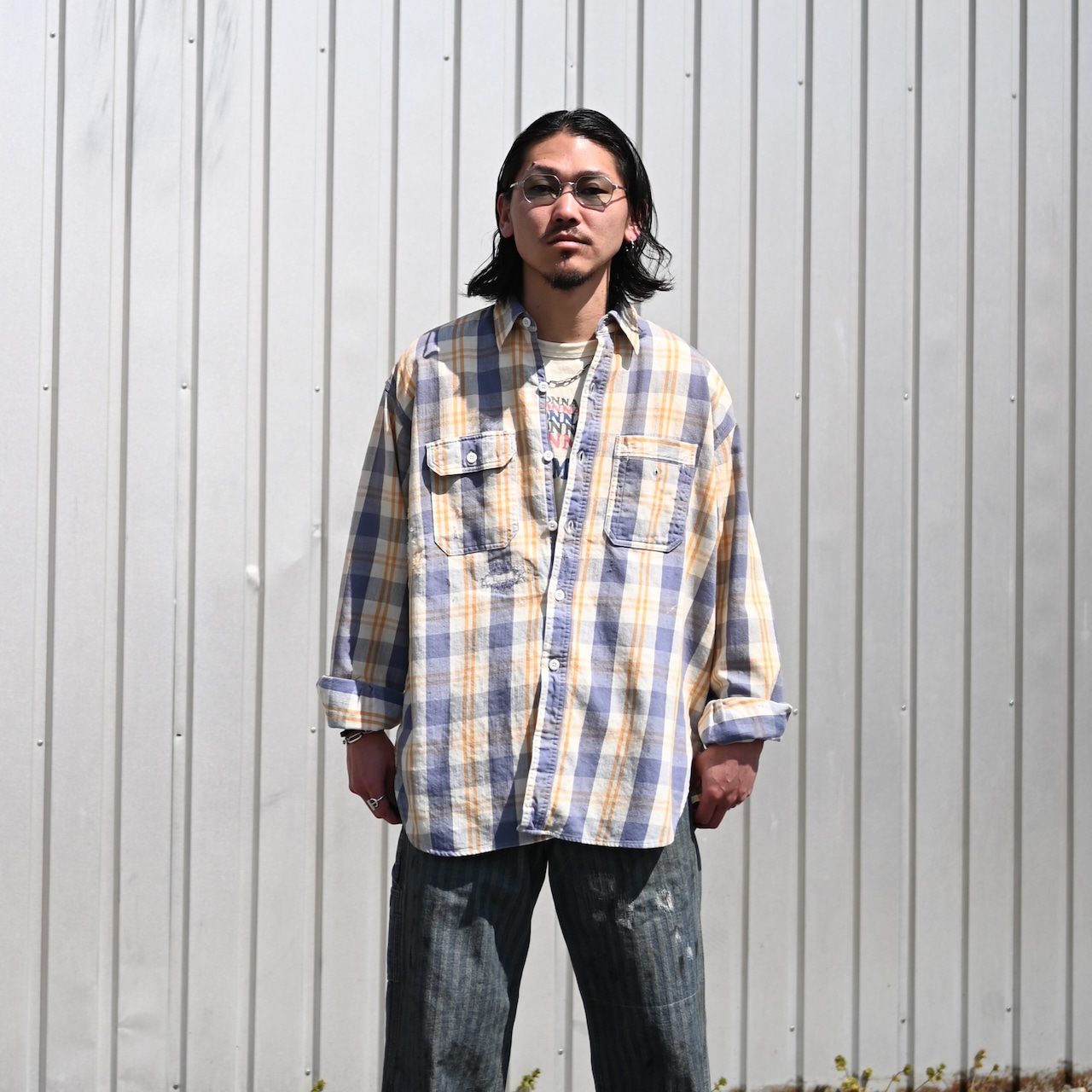 BOWBOW(バウワウ)UNIQUE POCKET CHECKED FLANNEL SHIRT AGED,FER GRITGEAR PANTS AGEDコーディネート