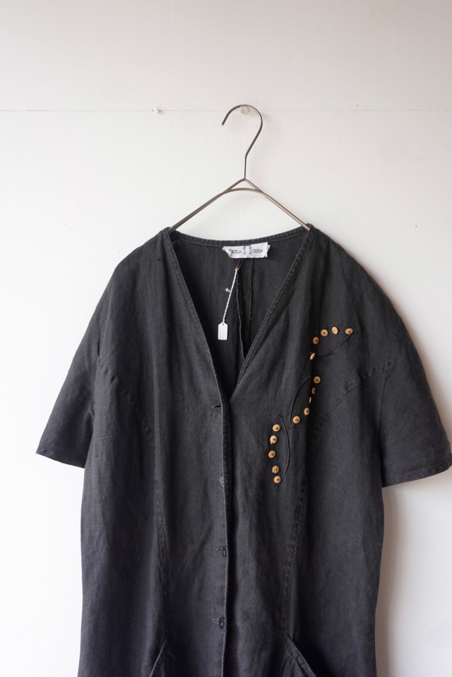 【monoya】 button design linen one-piece