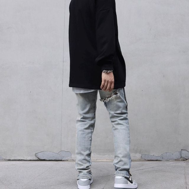 予約販売】デニム メンズ ストレッチデニム ブルー ダメージ サイド