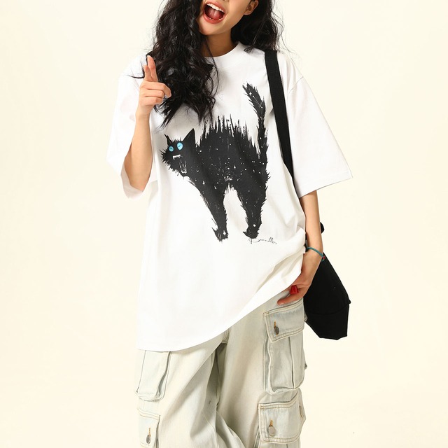 アングリーキャットTシャツ 2col   R00328