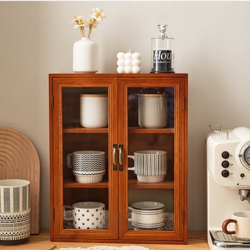 卓上キャビネット 木製 卓上収納ケース デスク収納 アンティーク調 オフィス収納 机上収納 雑貨収納 小物入れ 家庭用 台所収納 収納キャビネット 安定性 ３層