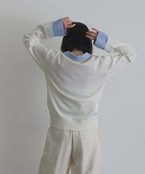 AE5002 シャツ切替レイヤードプルオーバー off white