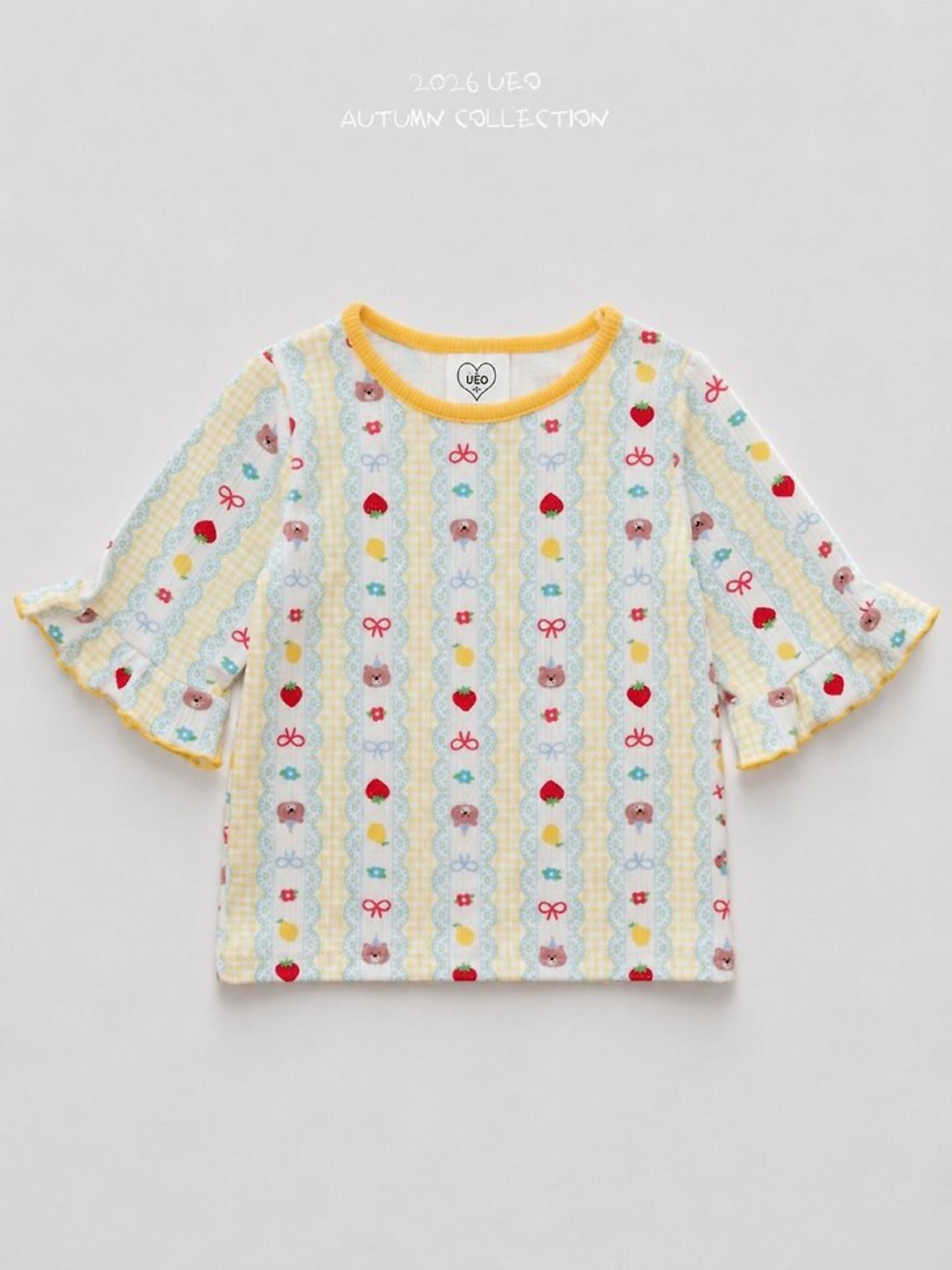 韓国子供服 / ÜEO / ベアフリルTシャツ / 秋服 *S~JS*