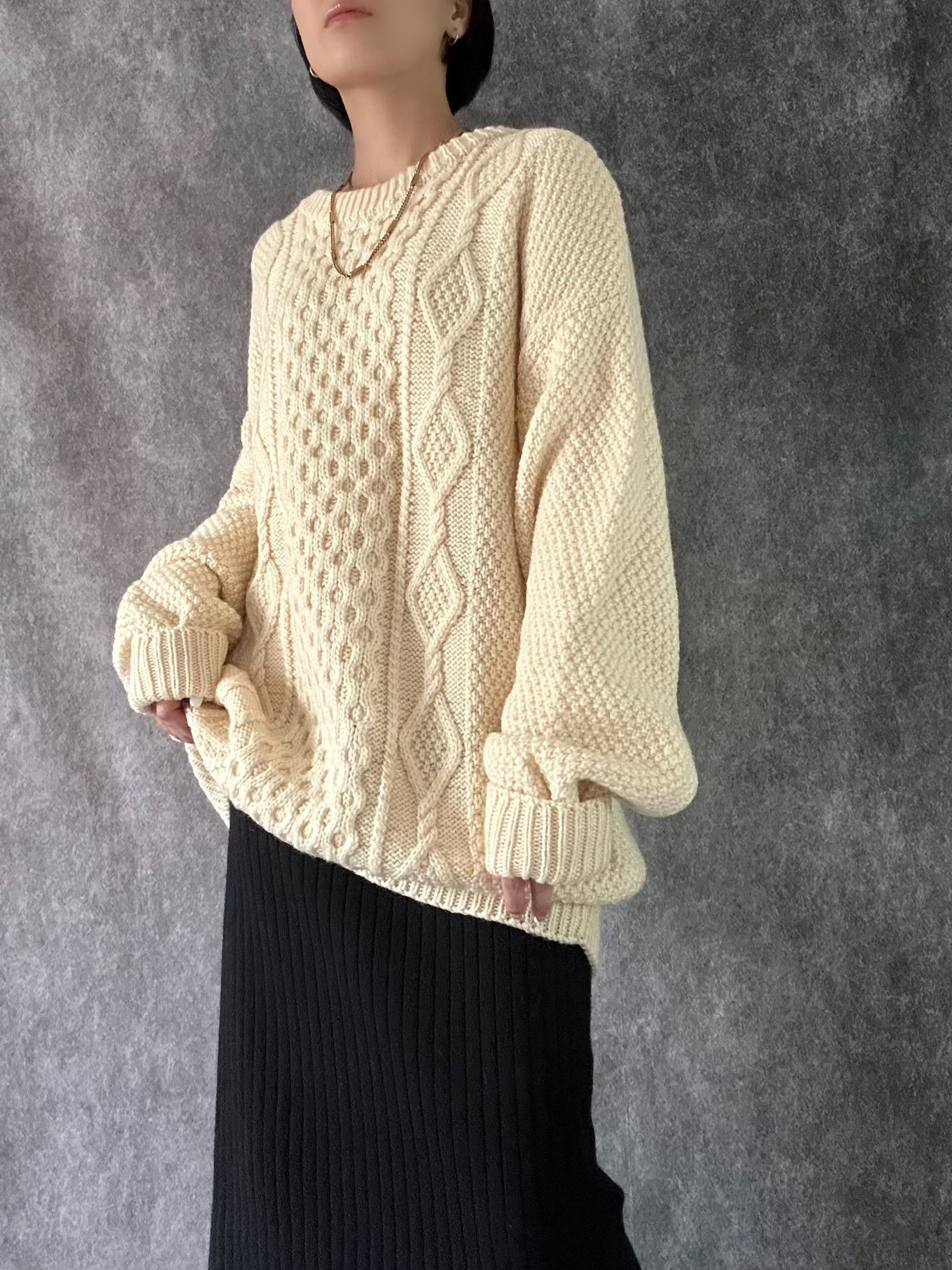 fisherman over knit アラン フィッシャーマン ニット アイボリー 白 