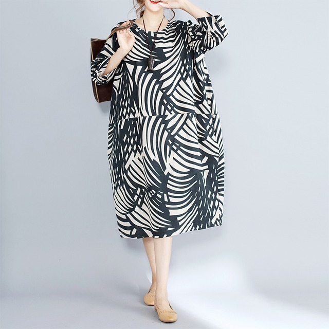 ワンピース ビッグシルエット 流行 大判プリント コットンリネン 葉 リーフ レディース 山ガール 七分丈 大人可愛い Preirie East プレイリー イースト ワンピース ビッグシルエット 流行 大判プリント コットンリネン 葉 リーフ レディース 山ガール 七分丈 大人可愛い Preirie East プレイリー イースト