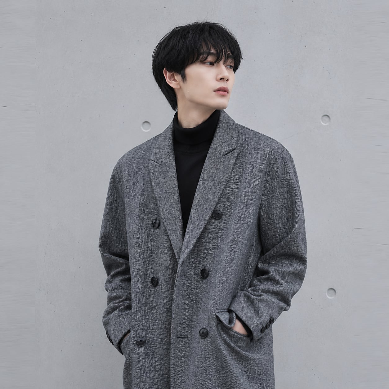 Gray fake wool coat 0010