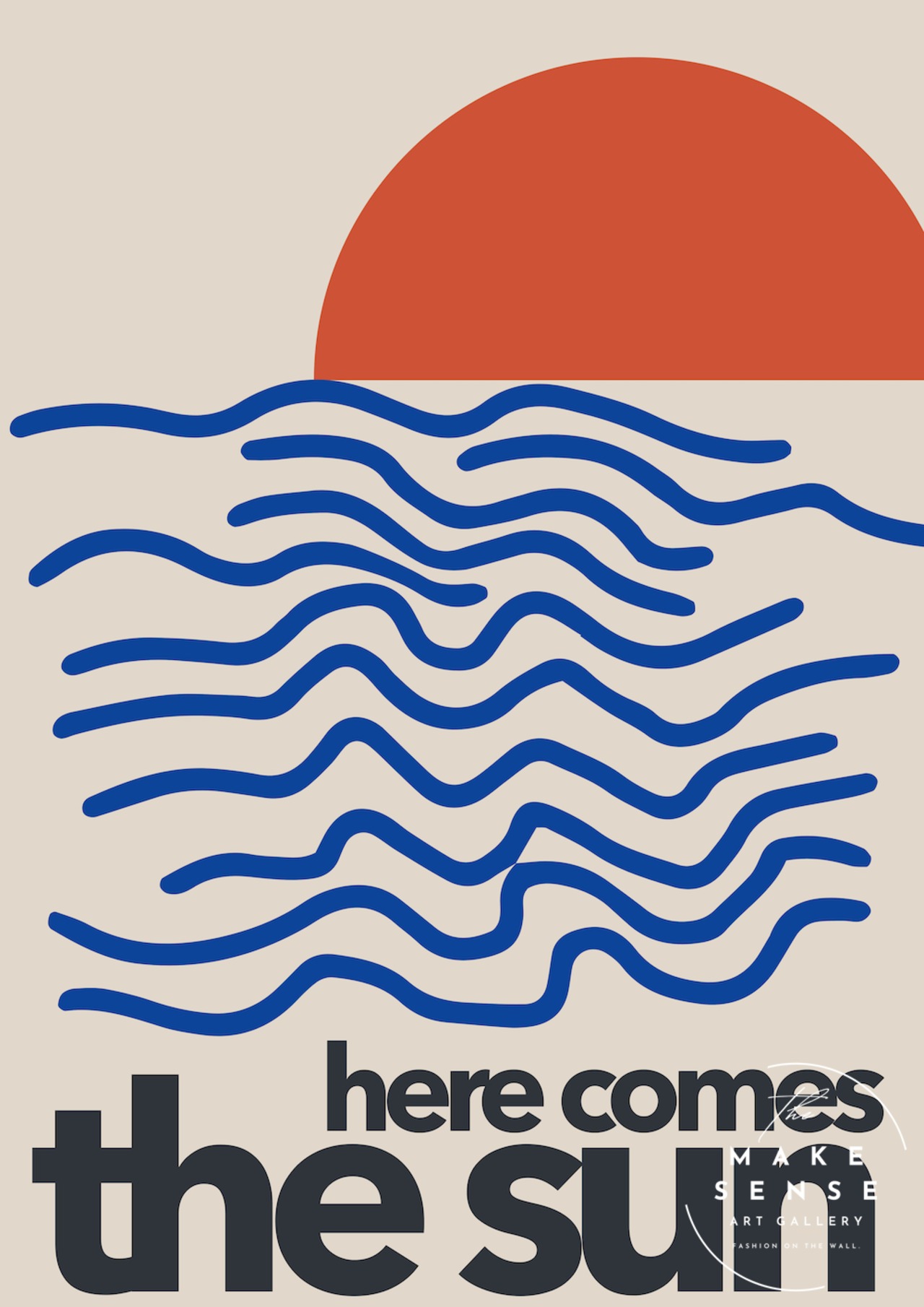 Here Comes The Sun｜夕日と波のミニマルアート 海 モダン 北欧デザイン  インテリアA4ポスター