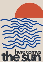 Here Comes The Sun｜夕日と波のミニマルアート 海 モダン 北欧デザイン  インテリアA4ポスター