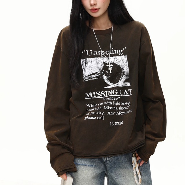 fade cat graphic long tee　フェードキャットグラフィックロングティー　J2133