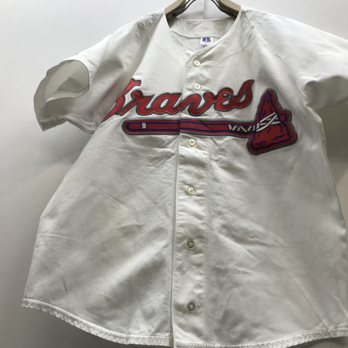 割引済！90's- MLB BRAVES ストライプ ベースボールシャツ