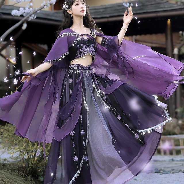 紫霞に揺れる月影 刺繍ビスチェとシアーケープの中華サブカル4点セット