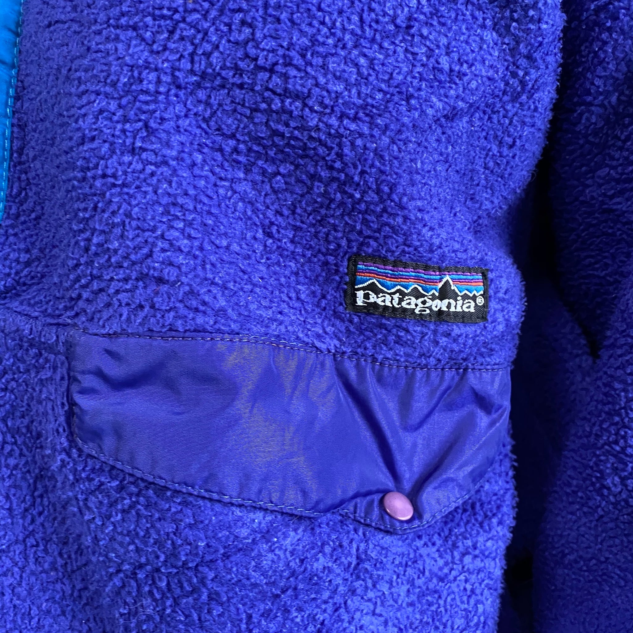 92年製 90年代 90s Rマークタグ Patagonia パタゴニア スナップT フリースプルオーバー ヴィンテージ ビンテージ ブルー 青色  メンズL 古着 【アウトドアジャケット】 | cave 古着屋【公式】古着通販サイト