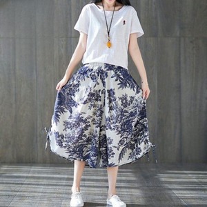 【ウェストゴム入り】トワルドジュイレトロ綿とリネンワイドレッグキュロットc-333l