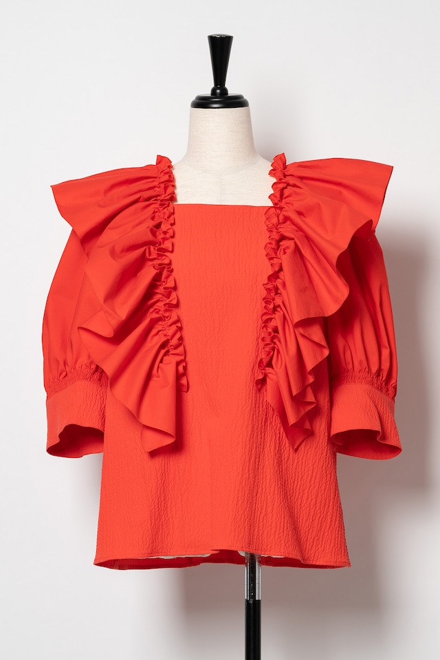 Bumpy Ruffle Frill Blouse　RED