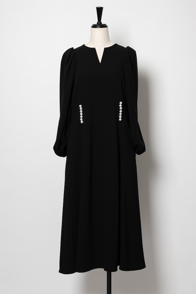 Pearl Ballon Sleeve Dress Ⅱ　BLACK