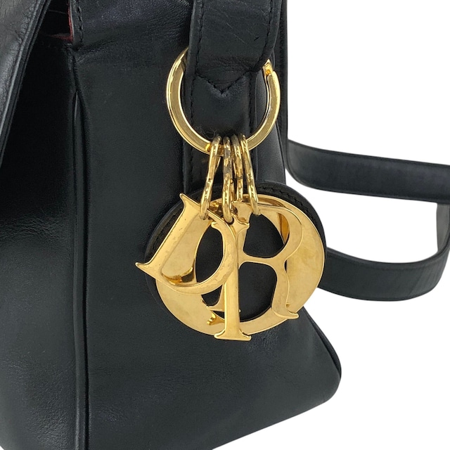 Christian Dior クリスチャン ディオール ショルダーバッグ ブラック ロゴチャーム レザー フラップ vintage ヴィンテージ オールド rrr3nm