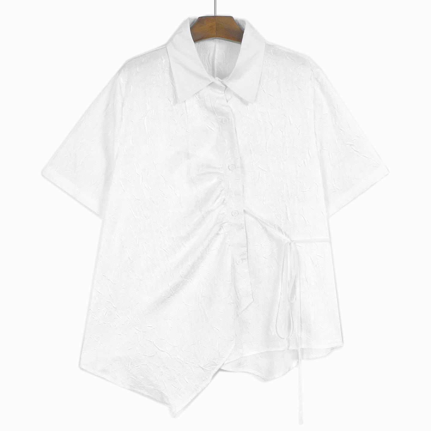 ASYMMETRIC EMBOSSED TIE DETAIL SLEEVE SHIRT M-17294
