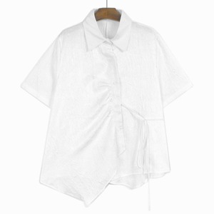 ASYMMETRIC EMBOSSED TIE DETAIL SLEEVE SHIRT M-17294