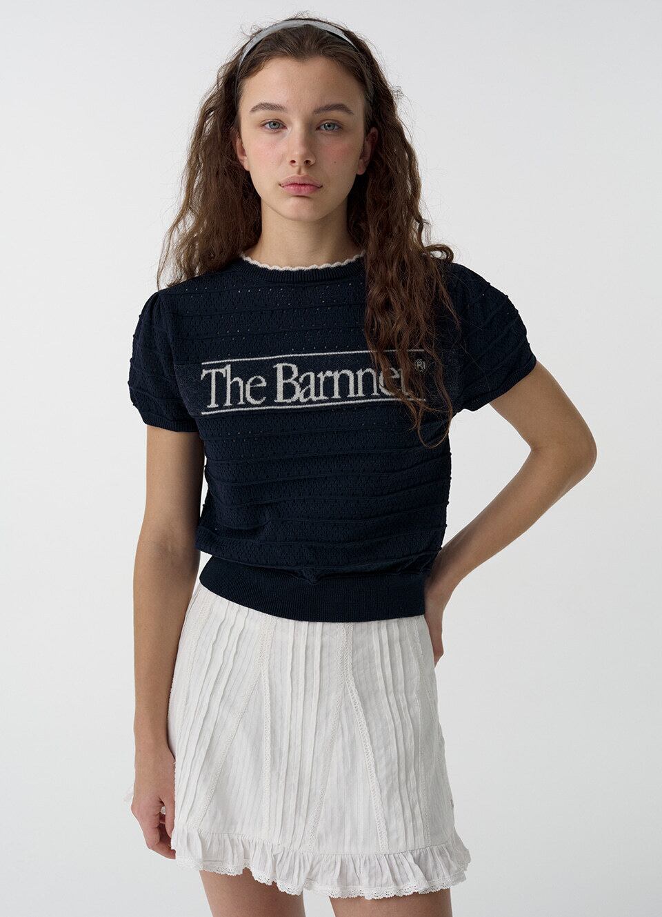 The Barnnet] Navy Helen Logo Jacquard Knit Top 正規品 韓国ブランド