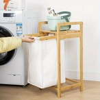 ランドリーバスケット ランドリー収納 衣類収納 ２段 引き出し式 幅33cm 棚付き 木製 おしゃれ 北欧