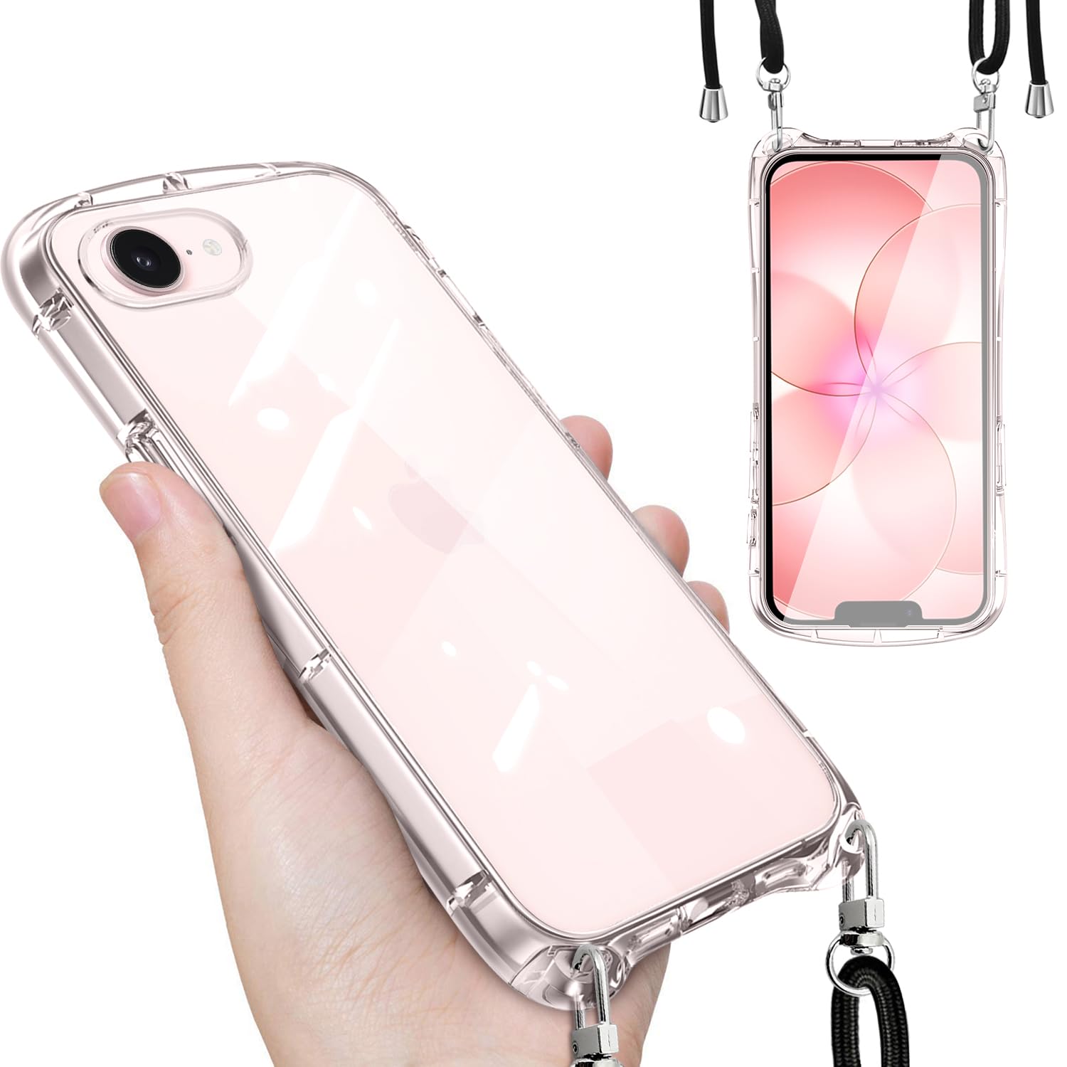 Yidahe iPhone 17e 用 ケース ショルダー iPhone 16e 用 ストラップ付き 韓国 スマホケース(クリア)