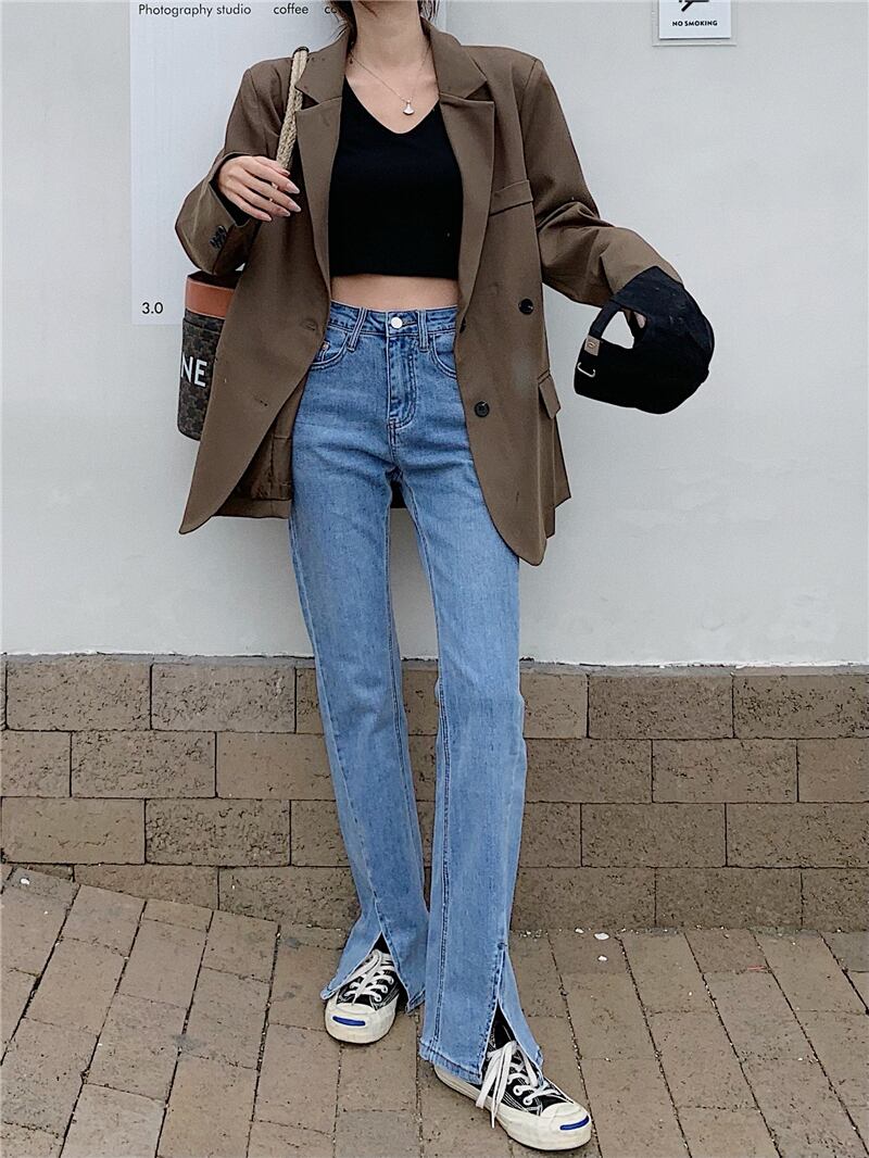 オータムスタイルハイウェストウェストジーンズ 秋物 ガールズファッション94441857924