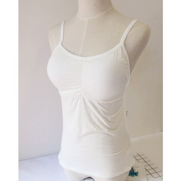 レディース キャミソール インナーキャミ カップ付きブラキャミ 無地 シンプル  白