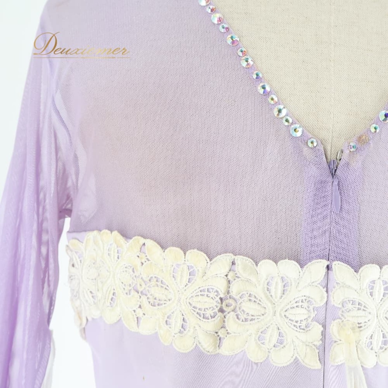 社交ダンス 衣装 ワンピース ドレス ホワイト系 パープル系 白 紫 ラベンダー ソレリ SORELI 日本製 パーティ 発表会 ダンス レース フロート 綺麗 ダンス衣装 パーティー衣装 上品 大人可愛い パーティードレス ダンス用ドレス