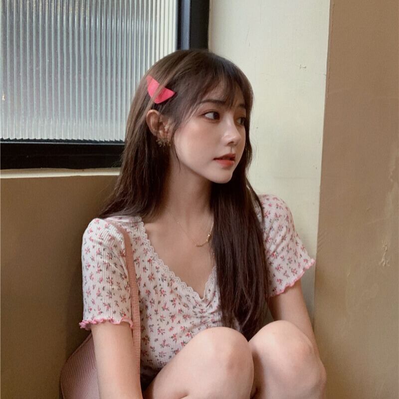 緩い小さな花のステッチのレースのTシャツの女性の夏のショートパンツ潮半袖2020新しいスリムトップのバージョン ブラックストロベリース53033176374